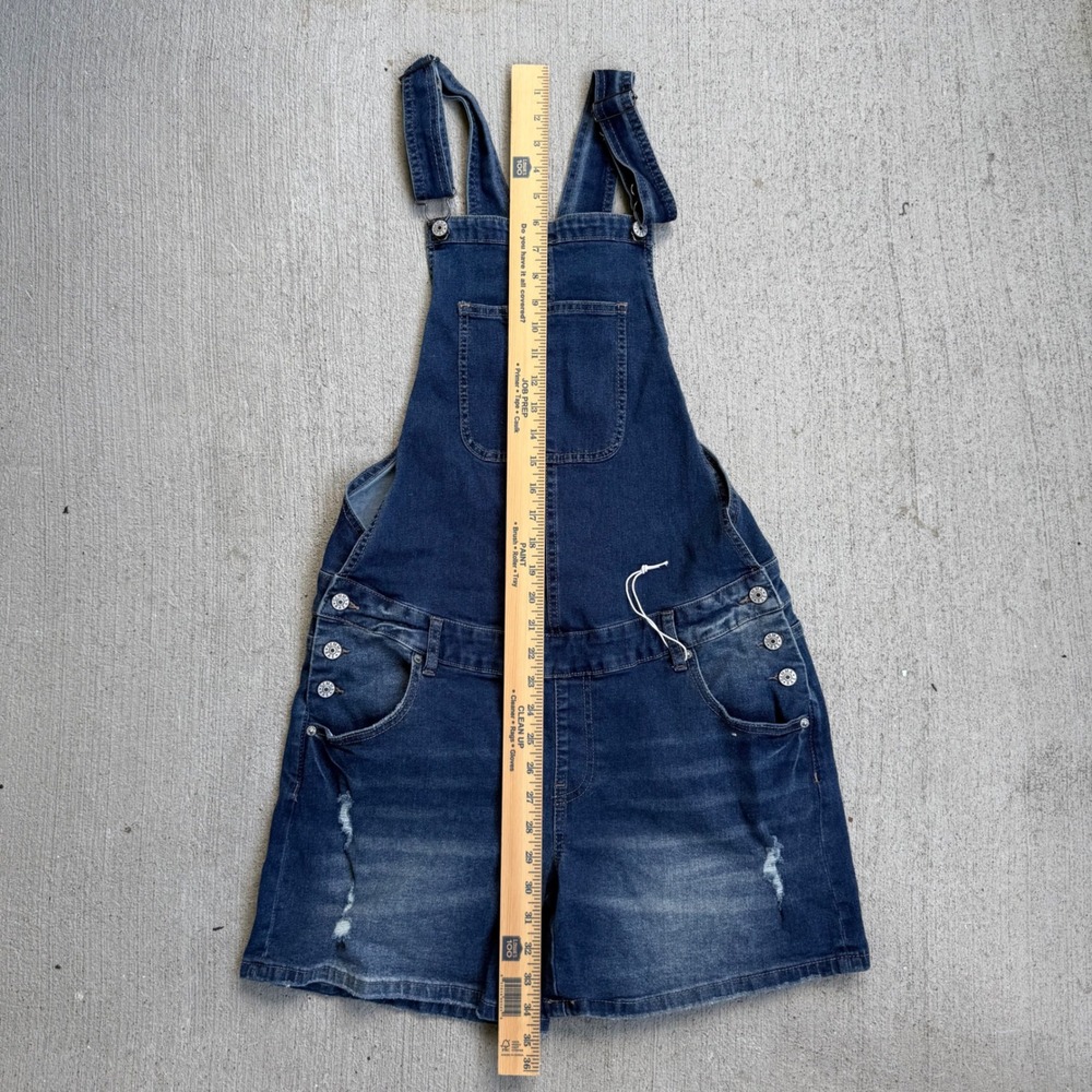 Gemma Rae Denim Short Overalls Medium Distressed Stretch Bib Romper Blue - Picture 6 of 11
